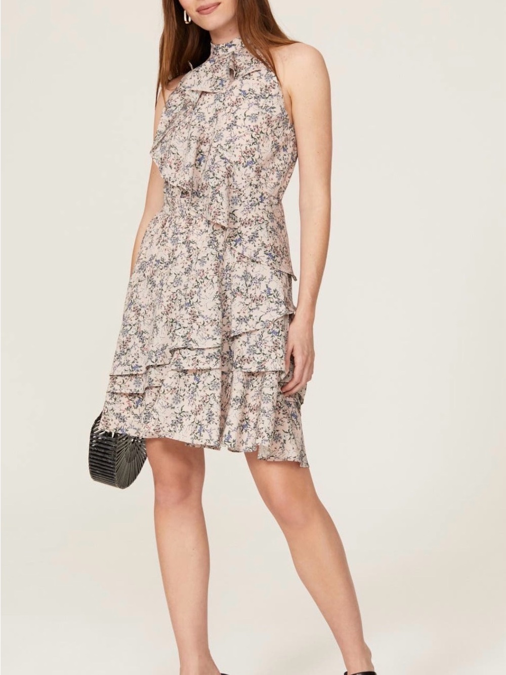 Marissa Webb Sleeveless Floral Ruffle Halter Dress in Blush Size 4